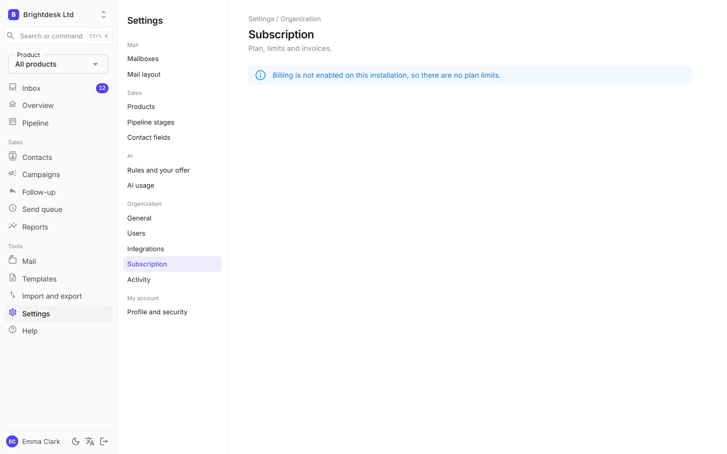 Settings, Subscription