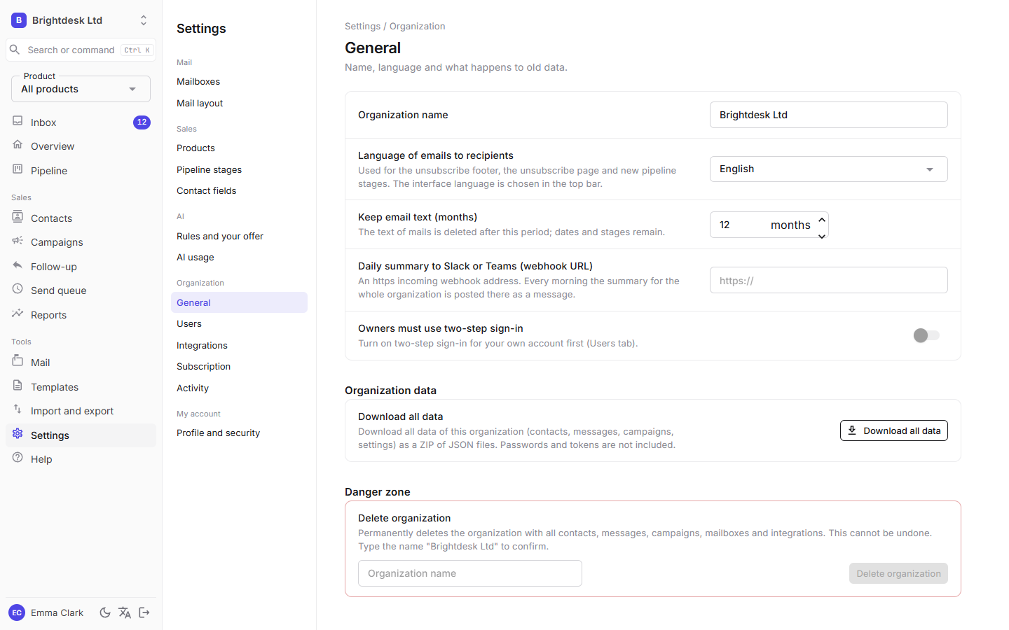 Settings, General