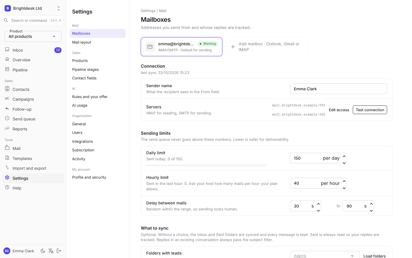 Settings, Mailboxes