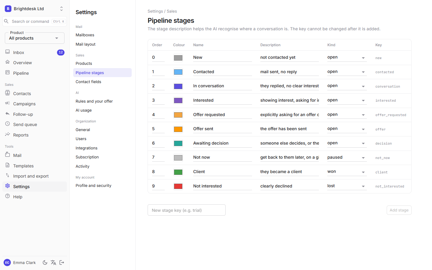 Settings, Pipeline stages