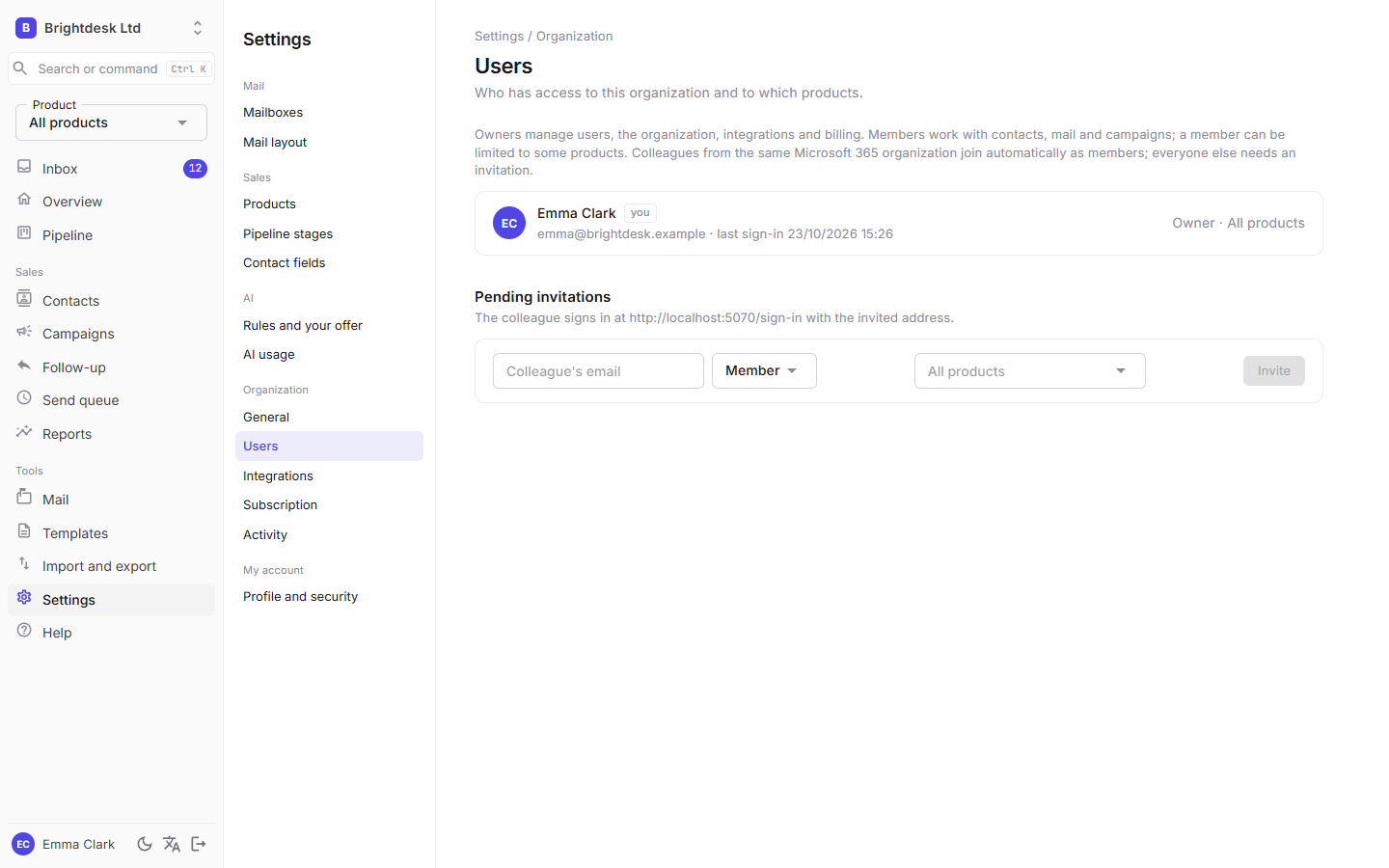 Settings, Users